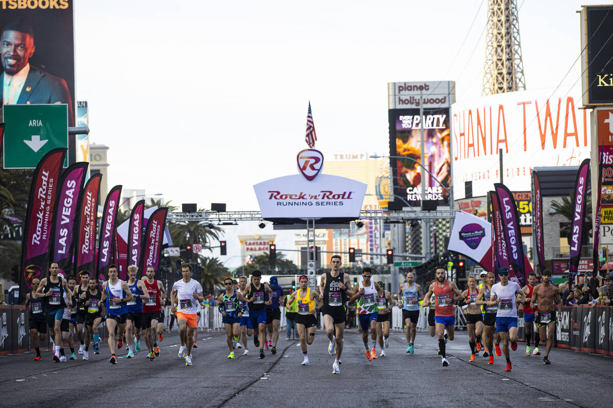 Participants compete during the Rock ‘n’ Roll Las Vegas half marathon and 10-kilo ...