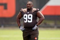 FILE - Cleveland Browns defensive tackle Andrew Billings looks on during an NFL football practi ...