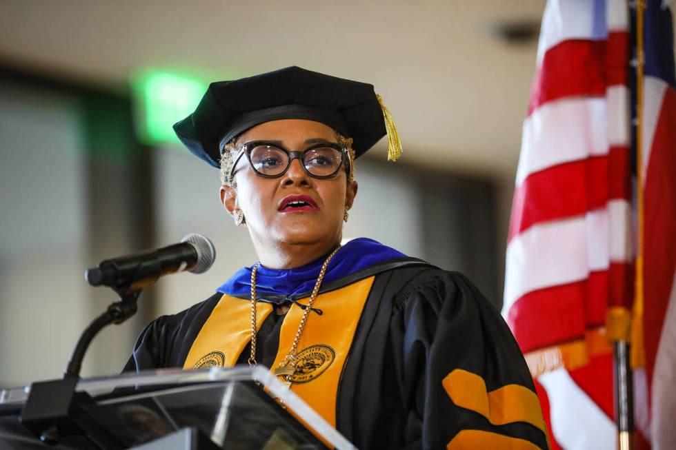 Pollard speaks during her inauguration as the eighth president of Nevada State College. (Rachel ...