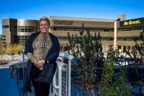 Nevada State College President Dr. DeRionne Pollard in a campus commons area with the Bob and A ...