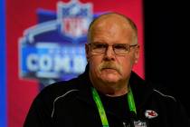 Kansas City Chiefs head coach Andy Reid speaks during a press conference at the NFL football sc ...
