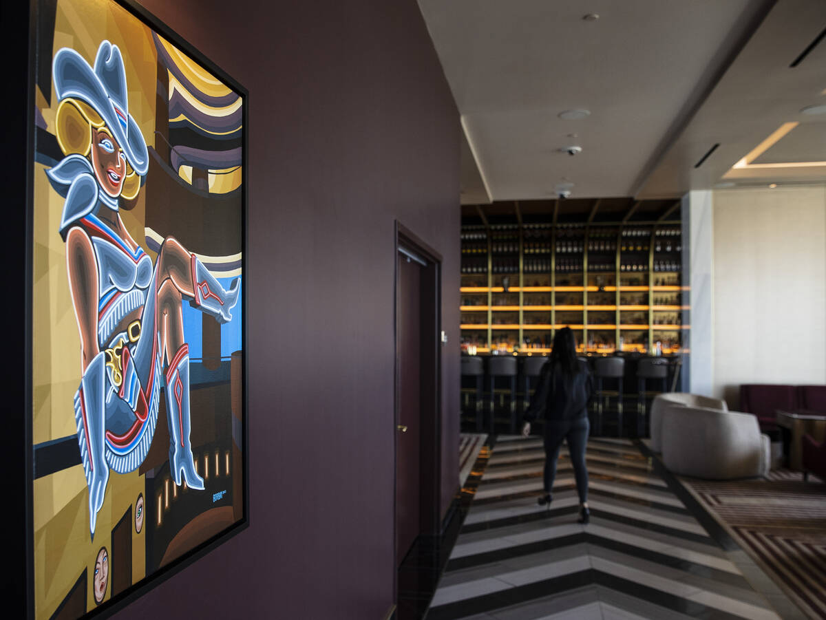 A painting of Vegas Vickie by artist Borbay is displayed at Legacy Club at Circa on Wednesday, ...