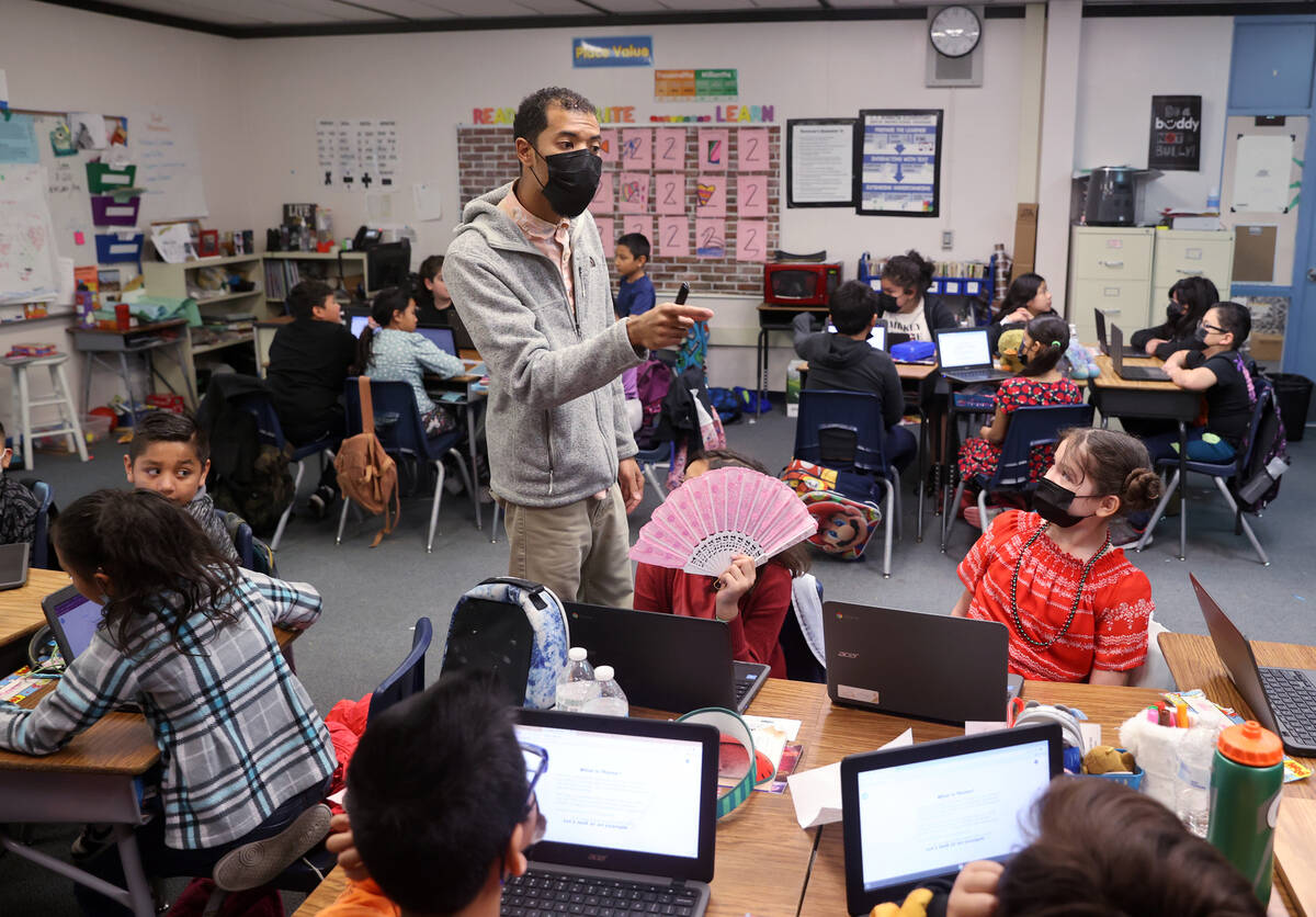 William Copeland IV teaches fourth grade at Ronnow Elementary School in Las Vegas Thursday, Mar ...