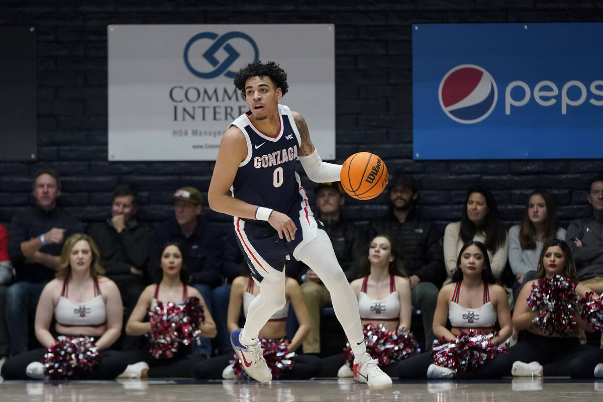 Gonzaga guard Julian Strawther (0) during an NCAA college basketball game against Saint Mary's ...