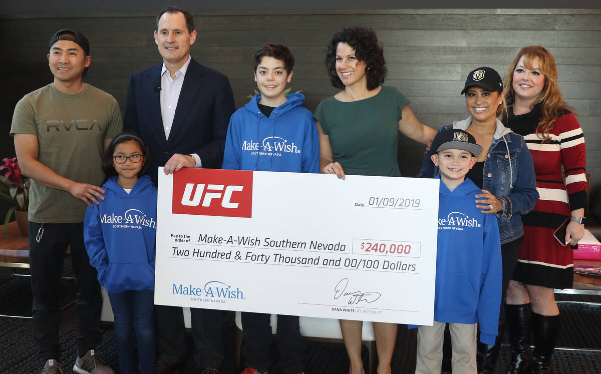 The UFC presents Make-A-Wish Southern Nevada with a donation during an event for Make-A-Wish So ...