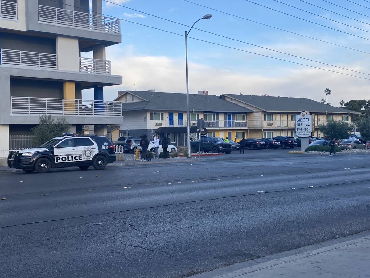 Las Vegas police investigate a shooting in the 4000 block of University Center Drive in central ...