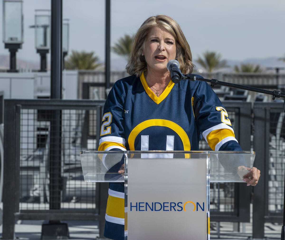 Henderson Mayor Debra March looks forward to events at the new arena during a ribbon-cutting ce ...