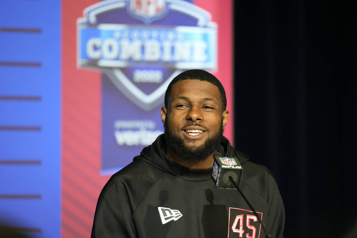 Oregon defensive lineman Kayvon Thibodeaux speaks during a press conference at the NFL football ...