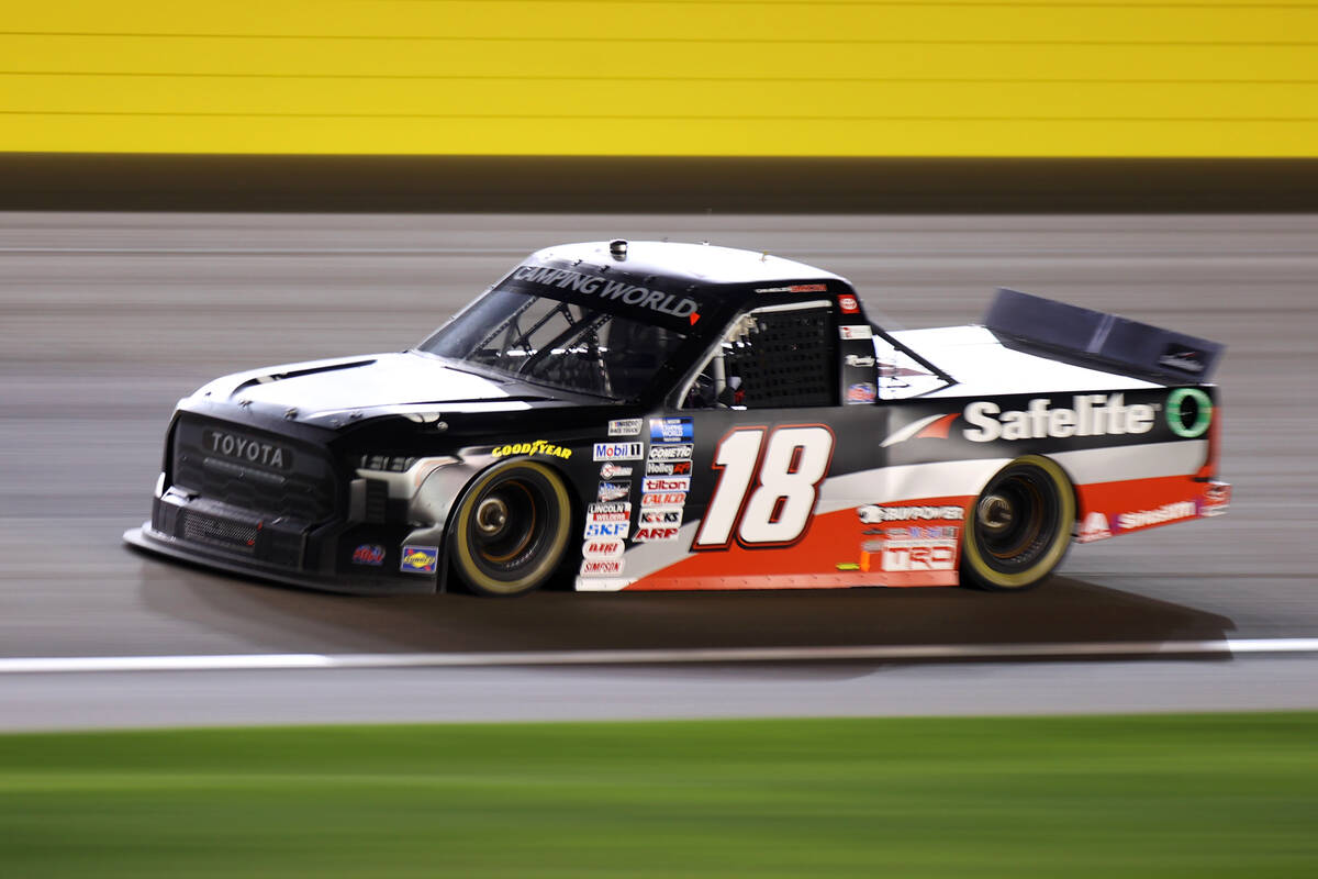 Chandler Smith (18) races in the NASCAR Camping World Truck Series 5th Annual Victoria’s ...