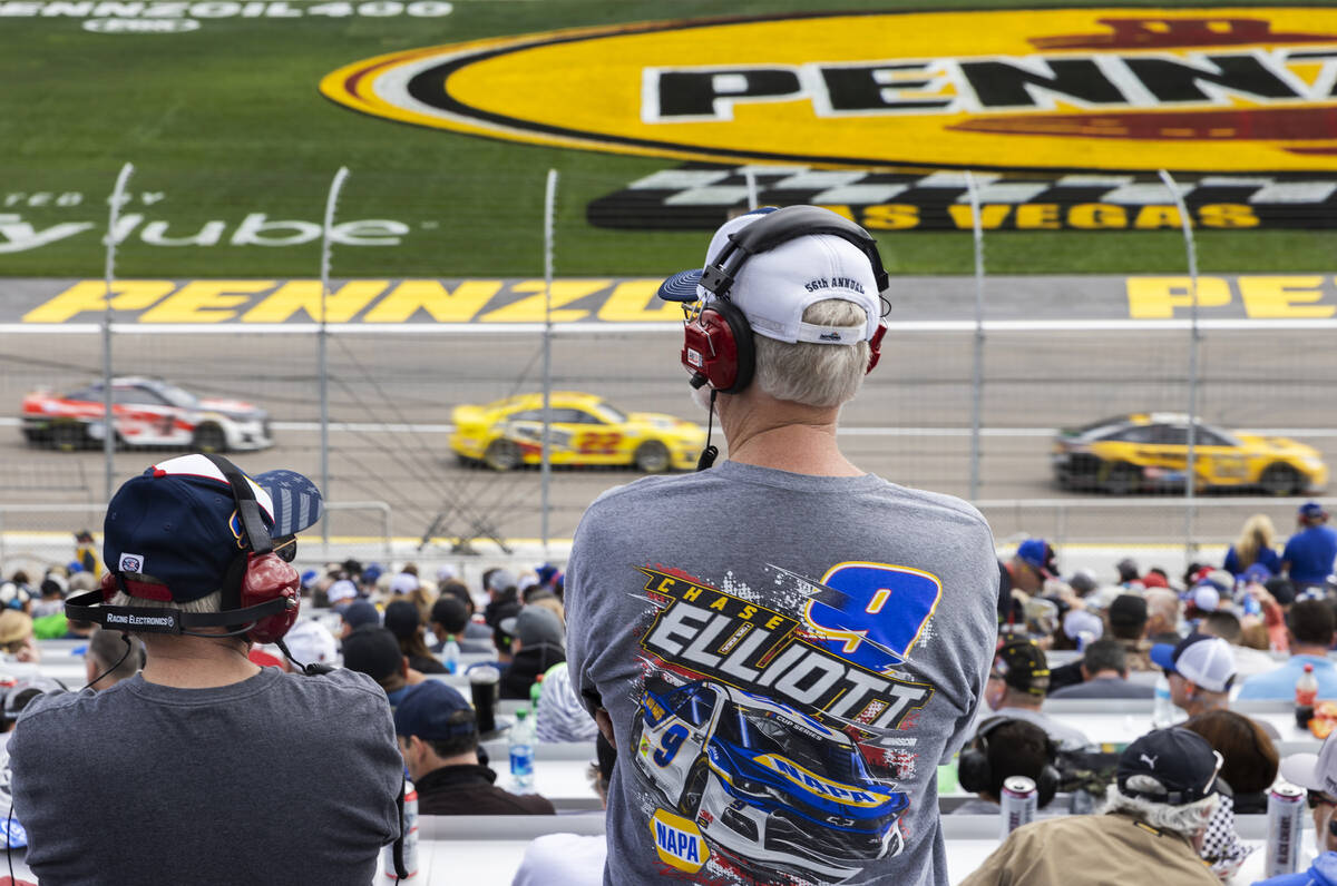 Drivers compete in the Pennzoil 400 NASCAR Cup Series race on Sunday, March 6, 2022, at Las Veg ...