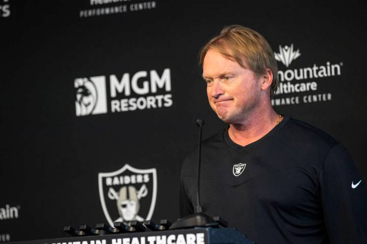 Raiders head coach Jon Gruden responds to questions from the media at Raiders Headquarters/Inte ...