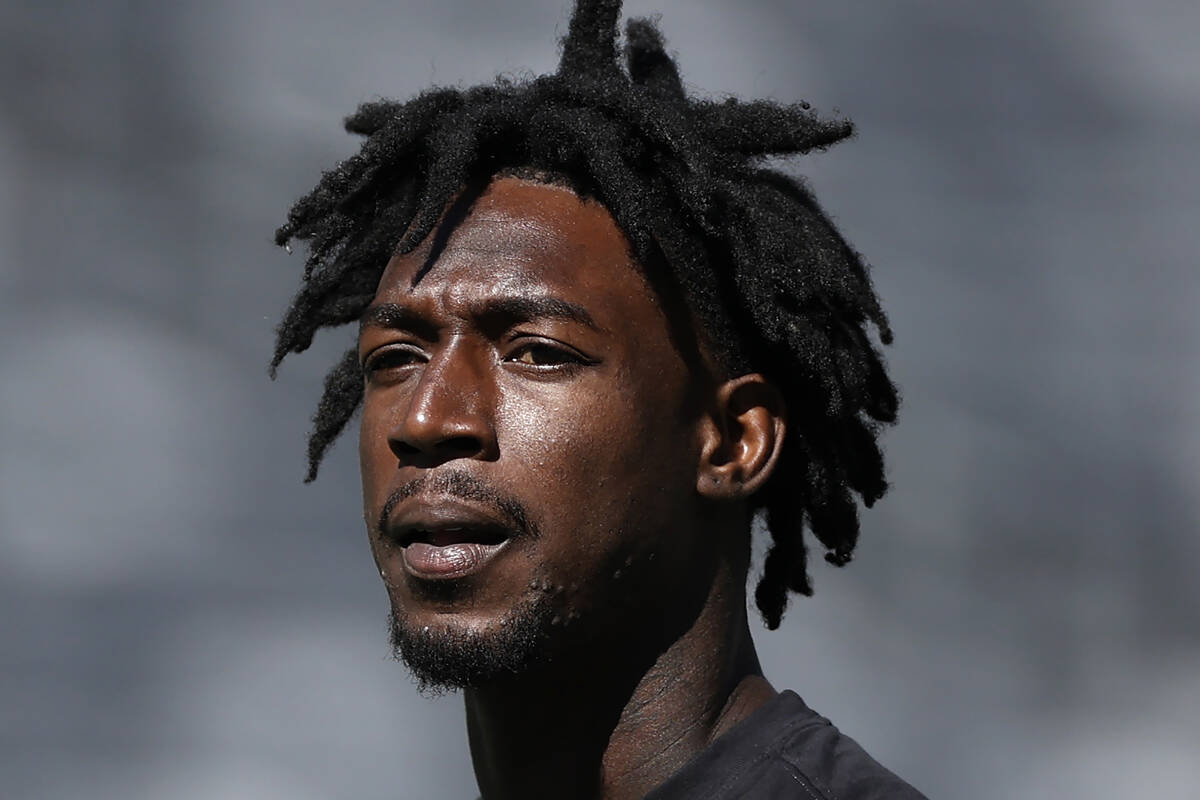 FILE - Atlanta Falcons wide receiver Calvin Ridley (18) warms up before an NFL football game ag ...