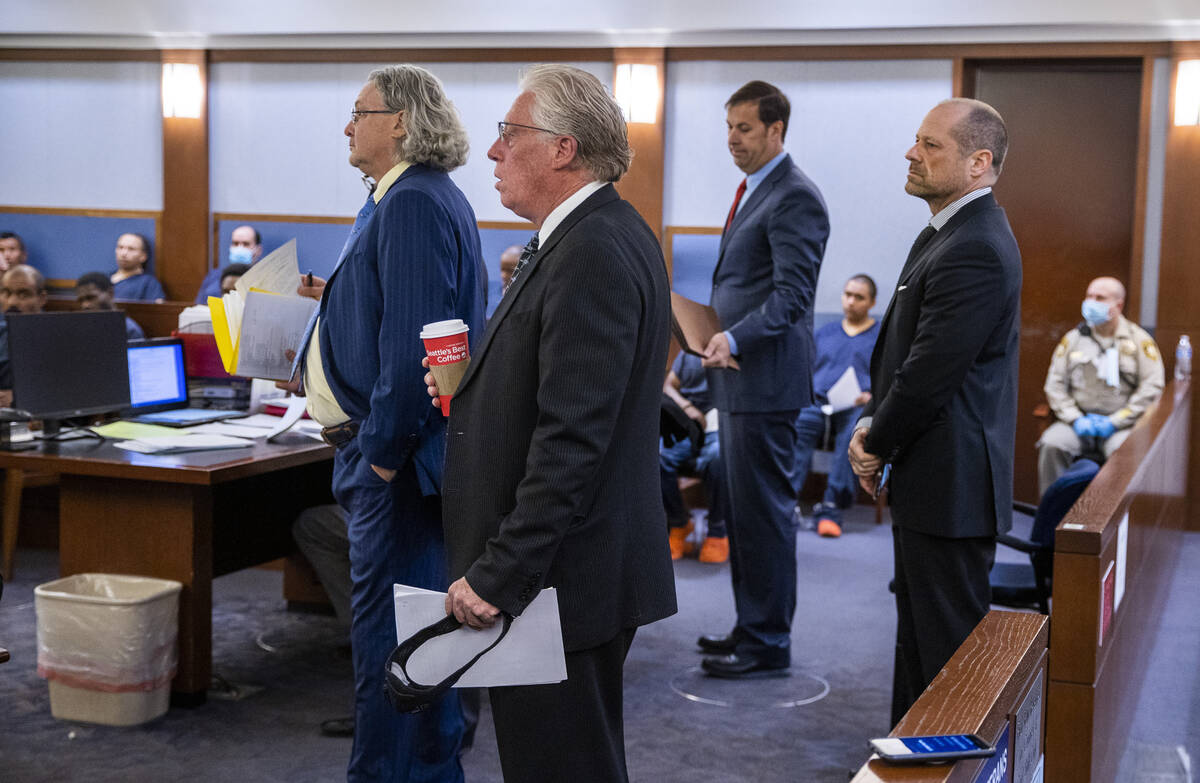 (From left) Defense attorneys David Chesnoff, John Spilotro, David Brown and Ross Goodman appea ...
