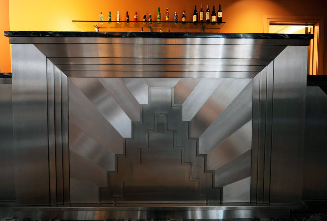 A art deco motif is seen on the front of one of a bars inside Reynolds Hall at The Smith Center ...