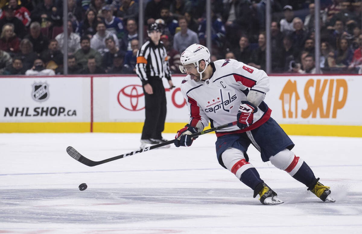 Washington Capitals' Alex Ovechkin skates with the puck during the second period of the team's ...