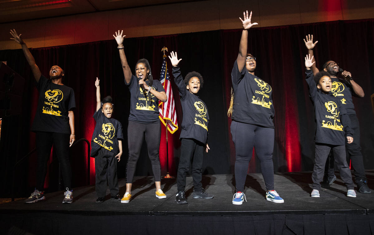 Members of Broadway in The Hood perform after Clark County School District (CCSD) Superintenden ...