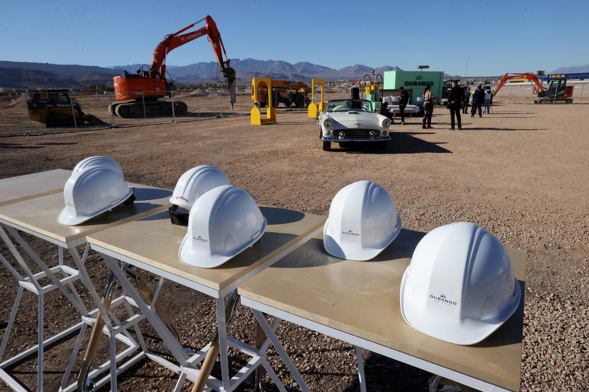 Shovels and hard hats are shown during a media event at the construction site for Station Casin ...