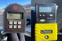 A speed gun shows 92 mph while a breathalyzer shows a blood alcohol level of 0.116, above the l ...