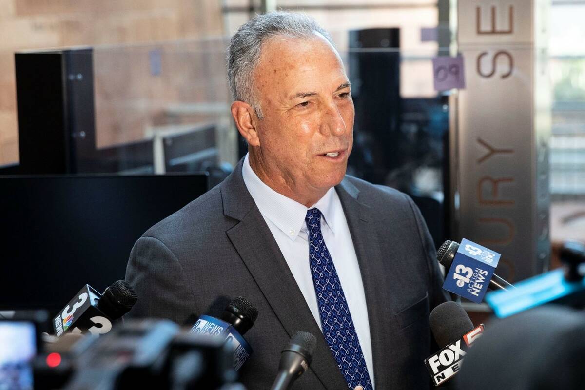 Clark County District Attorney Steve Wolfson addresses the media at the Regional Justice Center ...