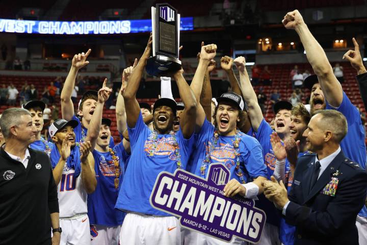Boise State Broncos celebrate their win against San Diego State Aztecs in the second half of th ...