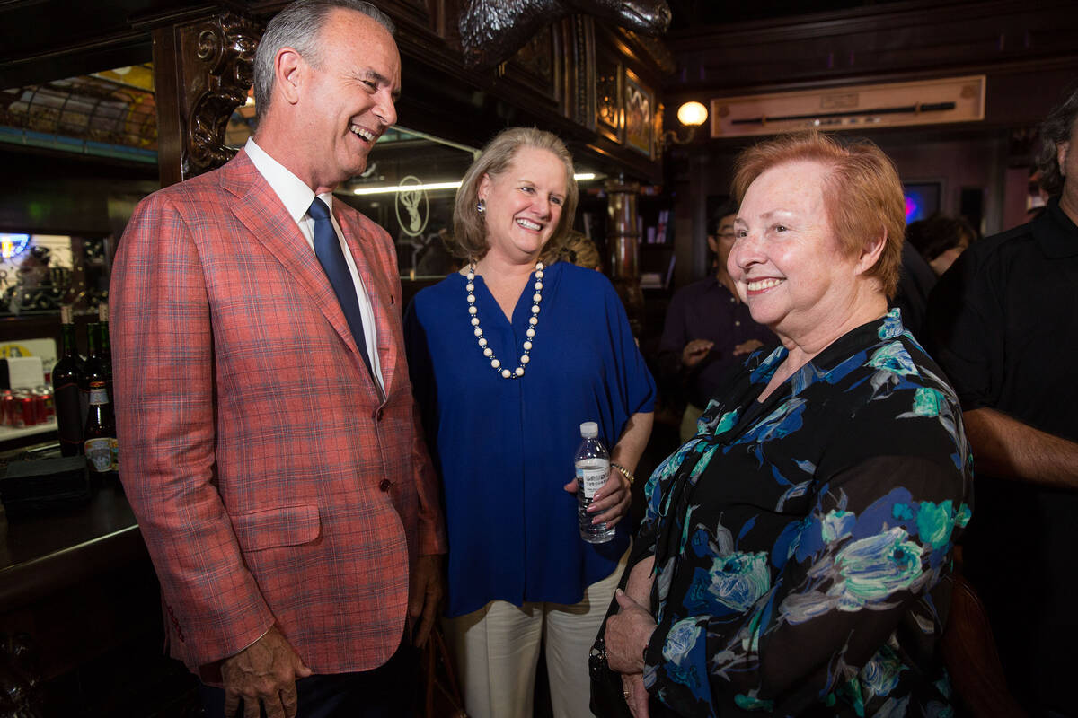 Gary Ackerman, left, Nancy Strouse, center, and Barbara Atkinson, right, talk during the announ ...