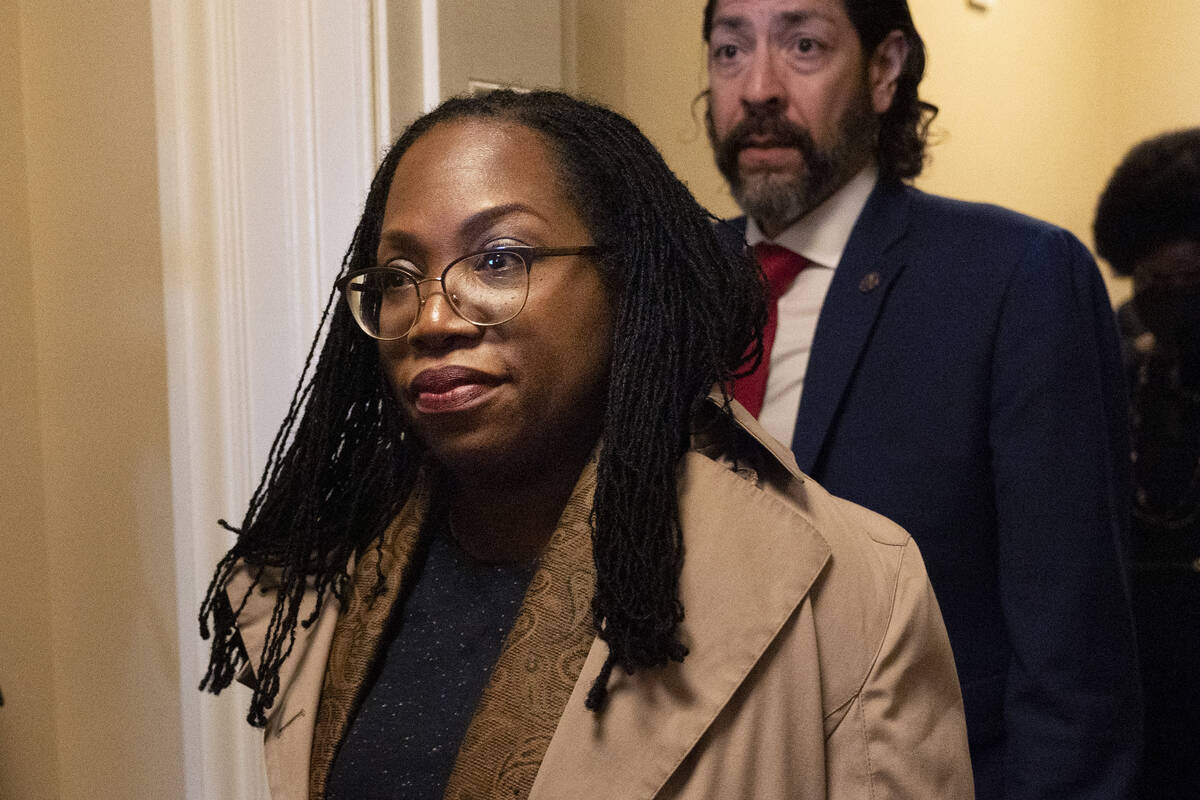 Supreme Court nominee Judge Ketanji Brown Jackson arrives to meet Sen. Dianne Feinstein, D-Cali ...