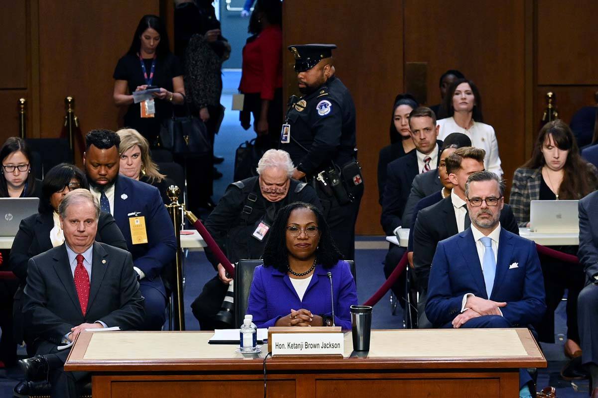 Supreme Court nominee Ketanji Brown Jackson listens to opening statements during her confirmati ...