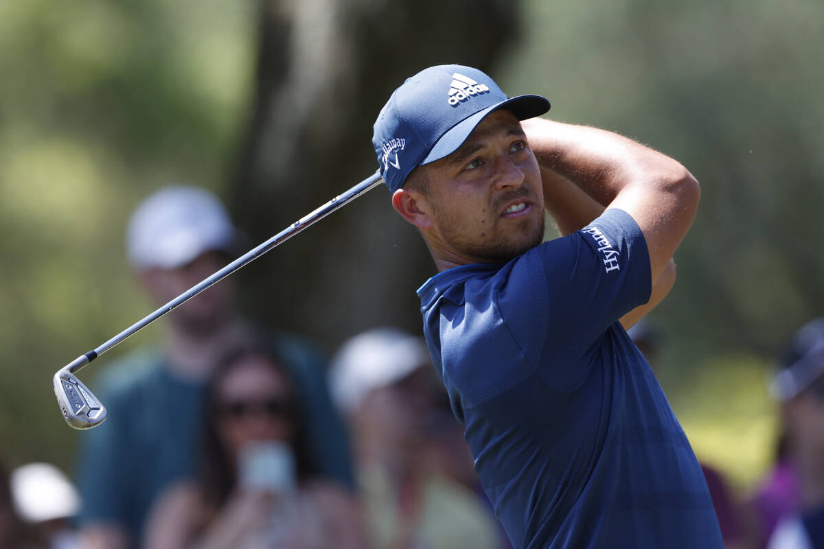 Xander Schauffele tees off on the second hole during the third round of the Valspar Championshi ...