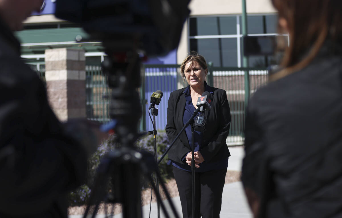 Las Vegas City Councilwoman Victoria Seaman speaks about the 2021 shooting that took place at t ...
