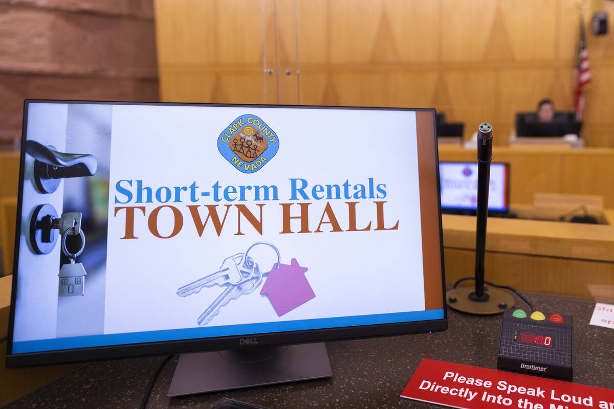 A town hall regarding the regulation of short-term rentals at the Clark County Government Cente ...