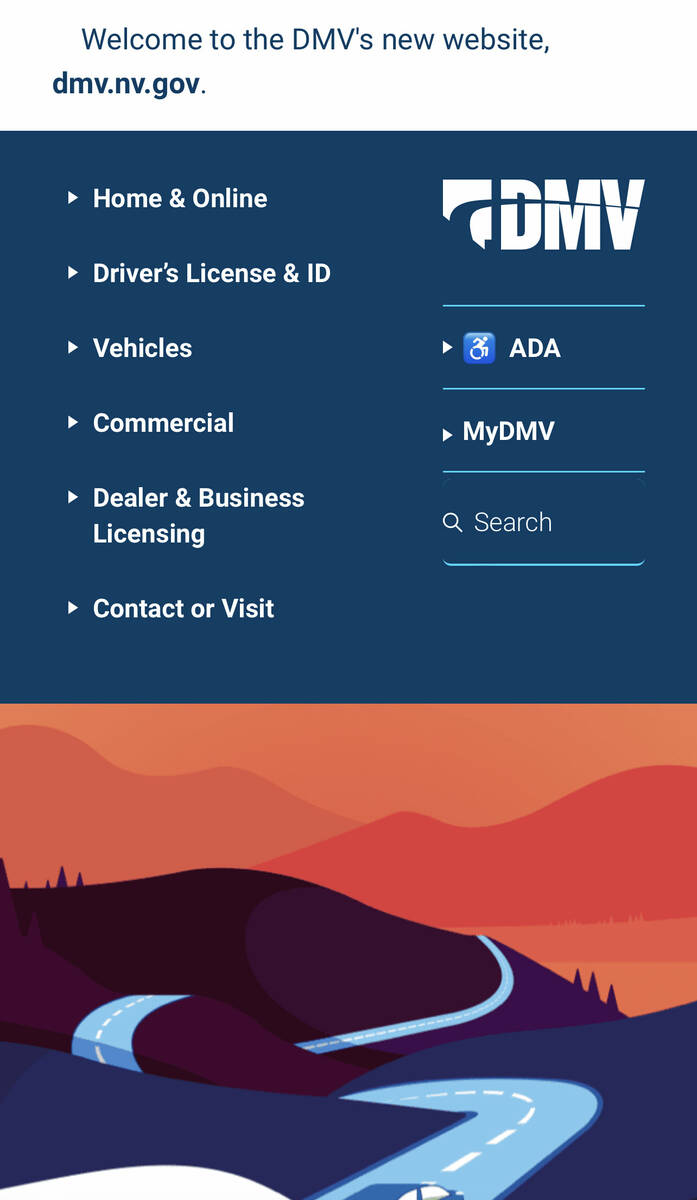 A screengrab of the DMV's new website.