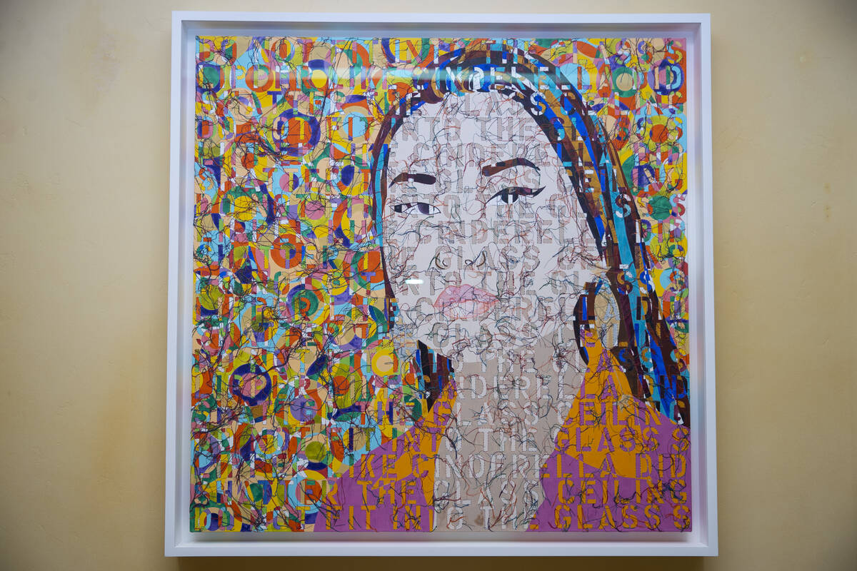 Ghada Amer’s "Portrait of Elizabeth," from her “The Women I Know Part II” series, hangs a ...