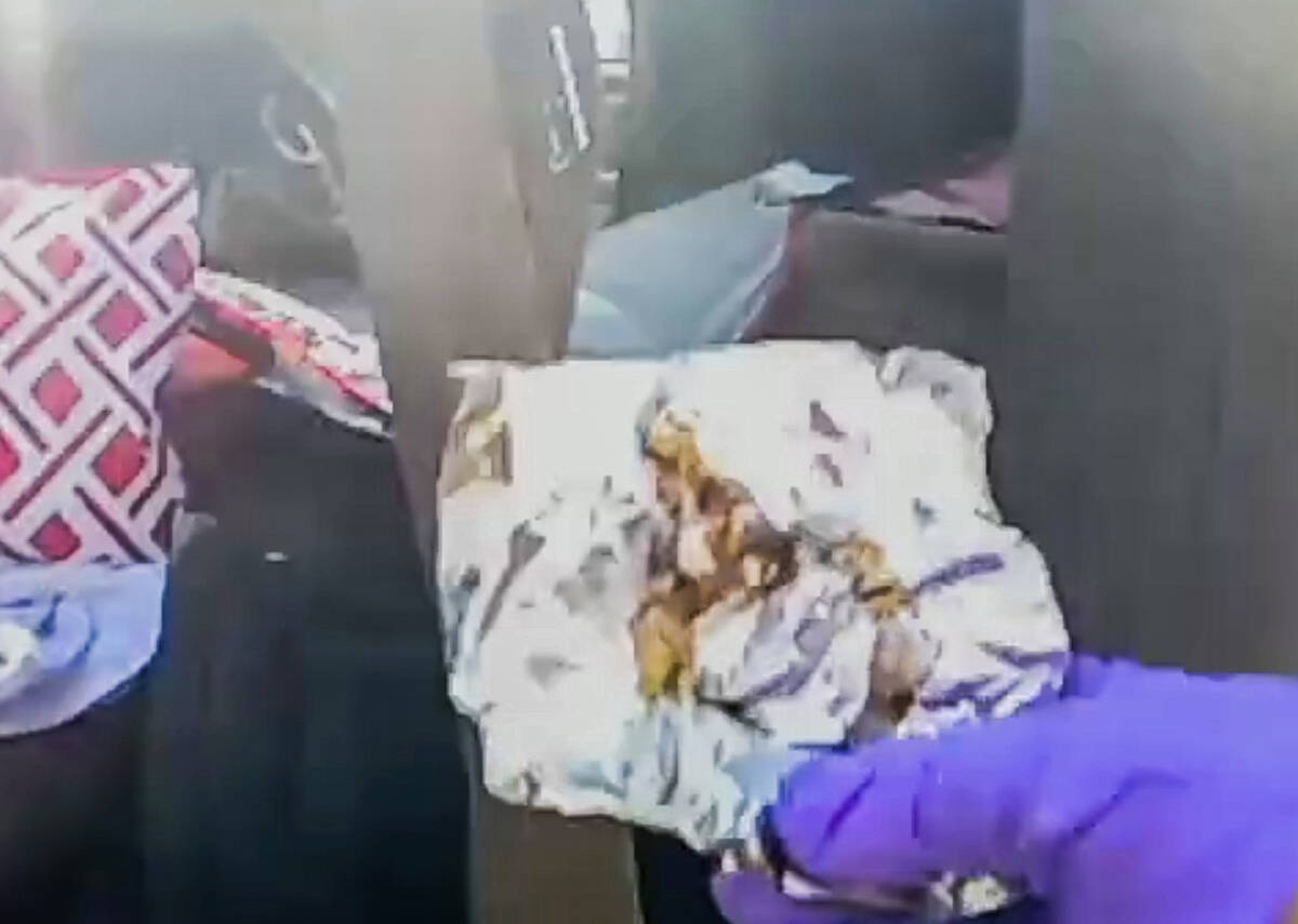 Screenshot from Nye County Sheriff's bodycam video showed a deputy finding burnt foil in Tyler ...
