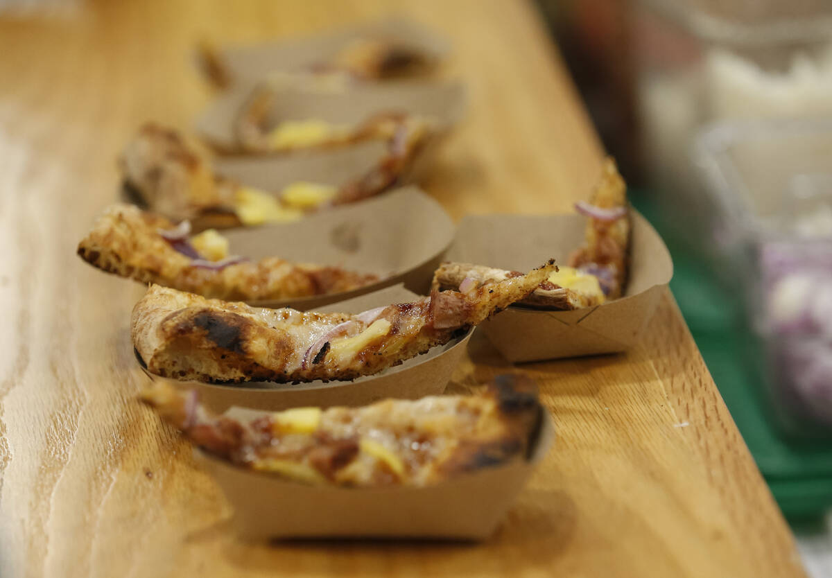 Plant-based pizza is seen at the Follow Your Heart booth during the International Pizza Expo at ...