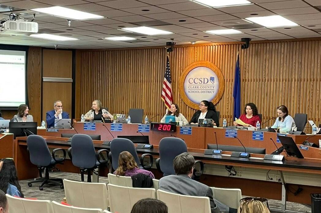 The Clark County School Board meets on March 24, 2022. (Jonah Dylan/Las Vegas Review-Journal)