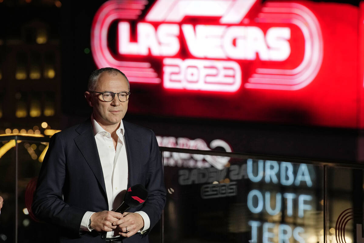 Stefano Domenicali, president and CEO of Formula 1, speaks during a news conference announcing ...