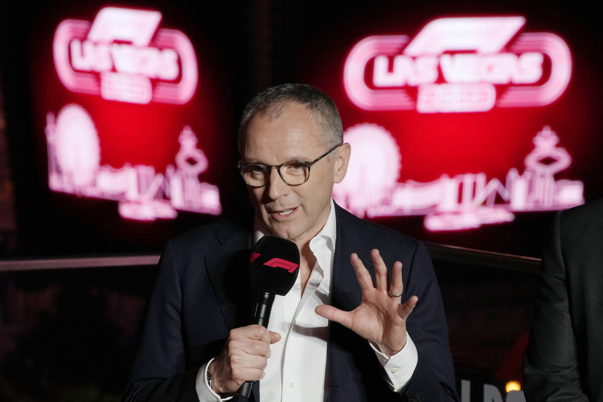 Stefano Domenicali, president and CEO of Formula 1, speaks during a news conference announcing ...