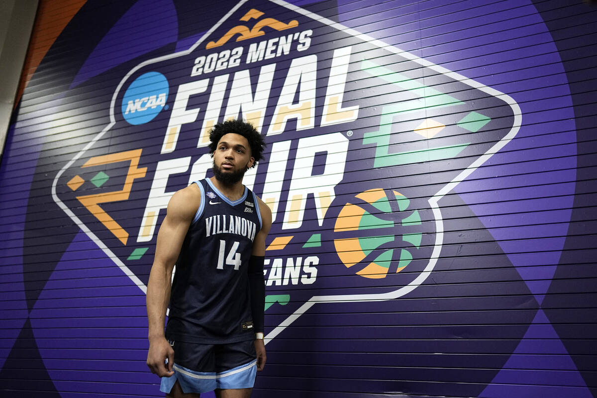 Villanova's Caleb Daniels (14) walks down the hallway at the men's Final Four NCAA college bask ...