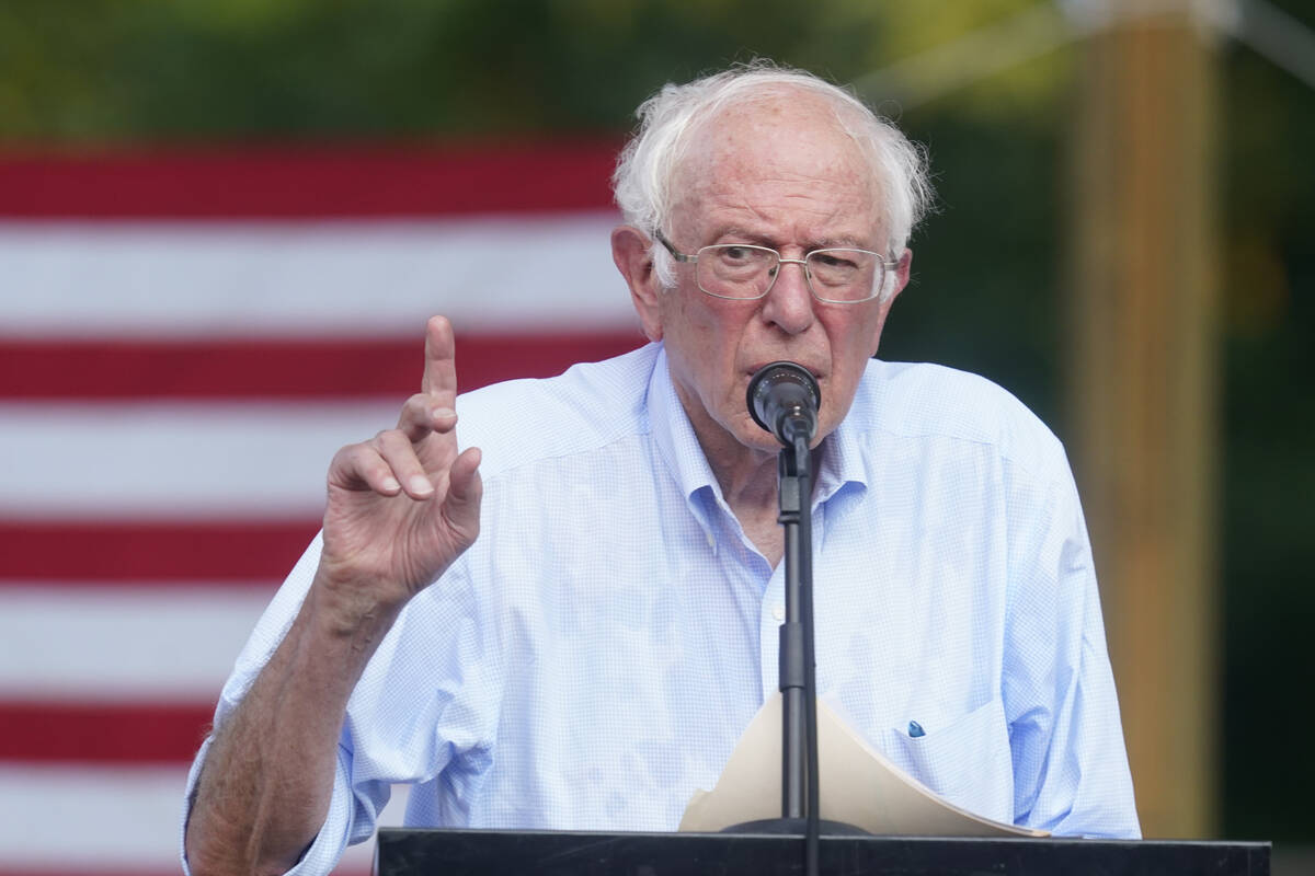 Sen. Bernie Sanders, I-Vt., speaks during town hall at Tippecanoe County Amphitheater, Friday, ...