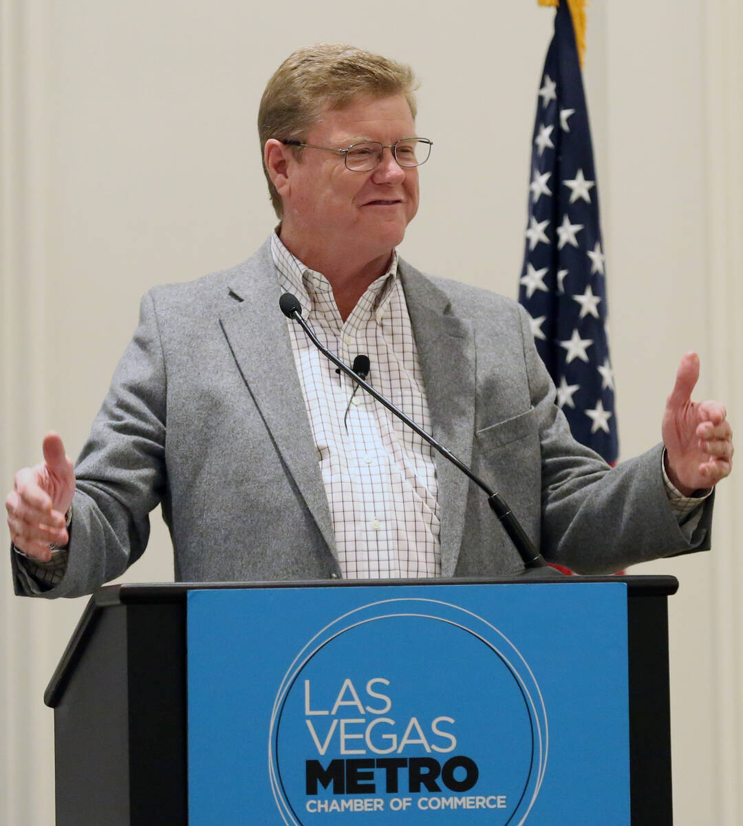 Rep. Mark Amodei, R-Nev., speaks during the Las Vegas Metro Chamber of Commerce's Eggs and Issu ...