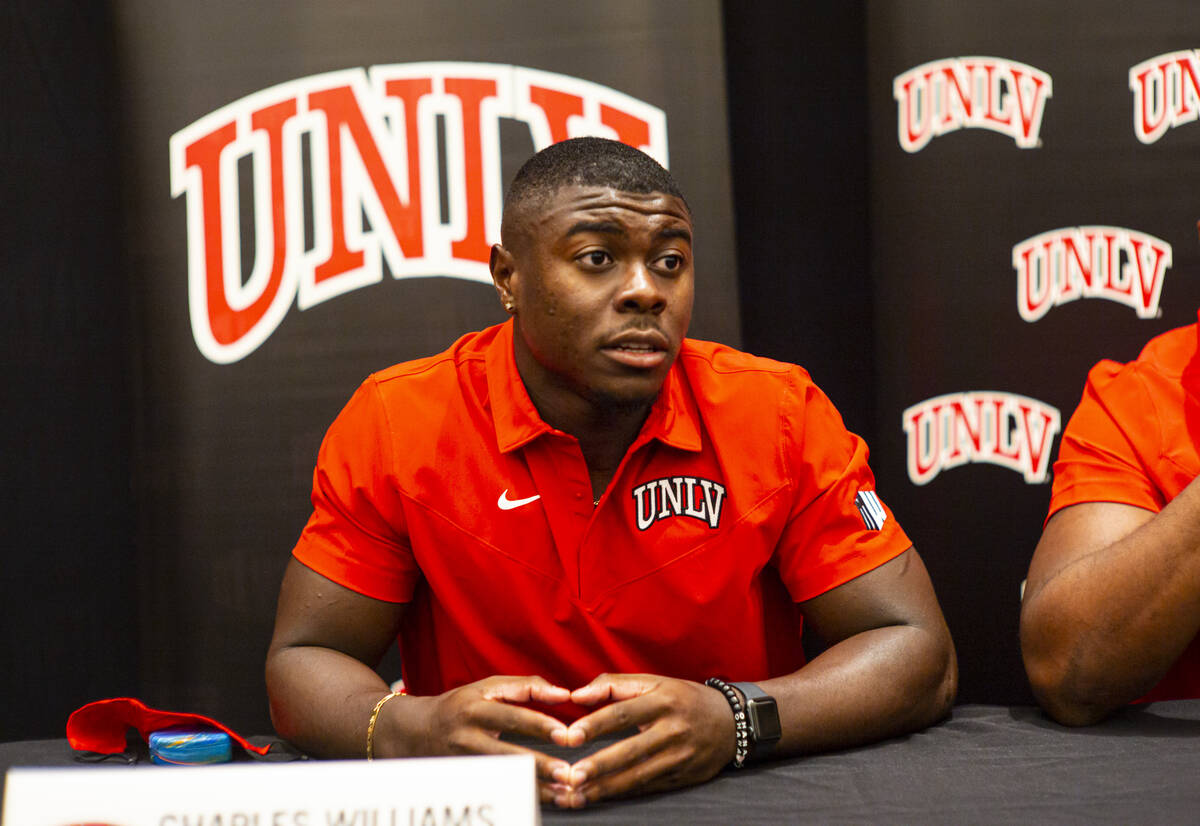UNLV football's Charles Williams speaks during Mountain West Conference media days at The Cosmo ...