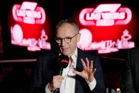 Stefano Domenicali, president and CEO of Formula 1, speaks during a news conference announcing ...