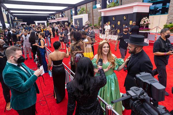 The red carpet is packed before the start of the 2022 Grammy Awards on Sunday, April 3, 2022, a ...