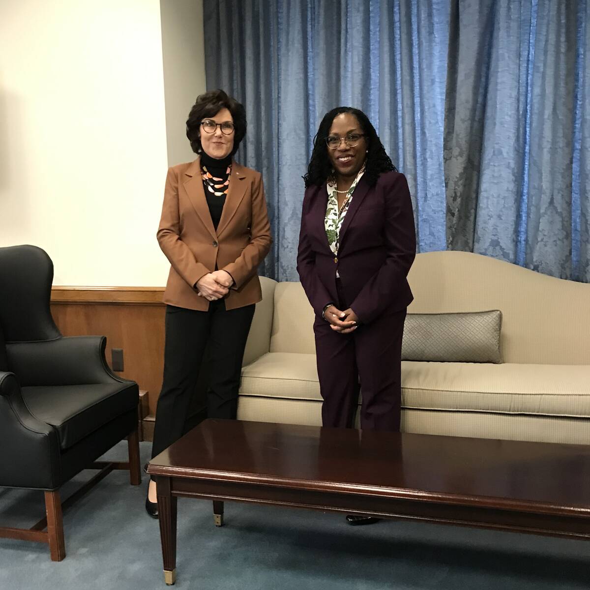 Sen. Jacky Rosen, D-Nev., left, meets with Supreme Court nominee Ketanji Brown Jackson on Monda ...