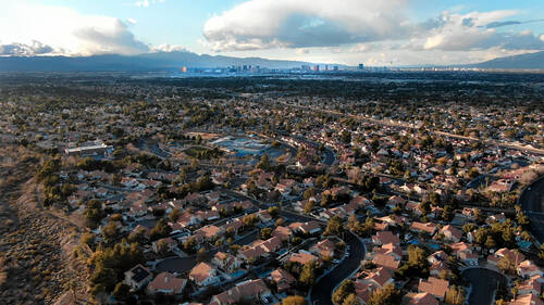 Aerial view of homes near Silver Springs Park in Henderson, Nevada on Saturday, February 16, 20 ...