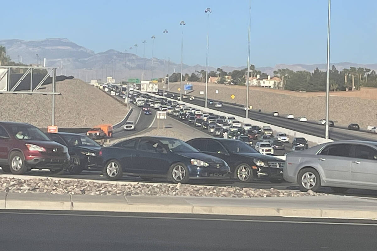 Traffic backs up on the 215 Beltway because of a fatal crash that left westbound lanes closed a ...