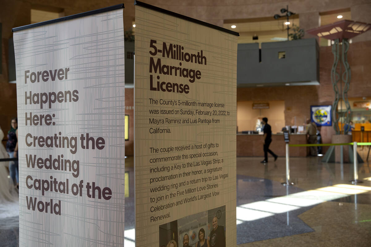 A historical wedding exhibit is on display in the rotunda at the Clark County Government Center ...