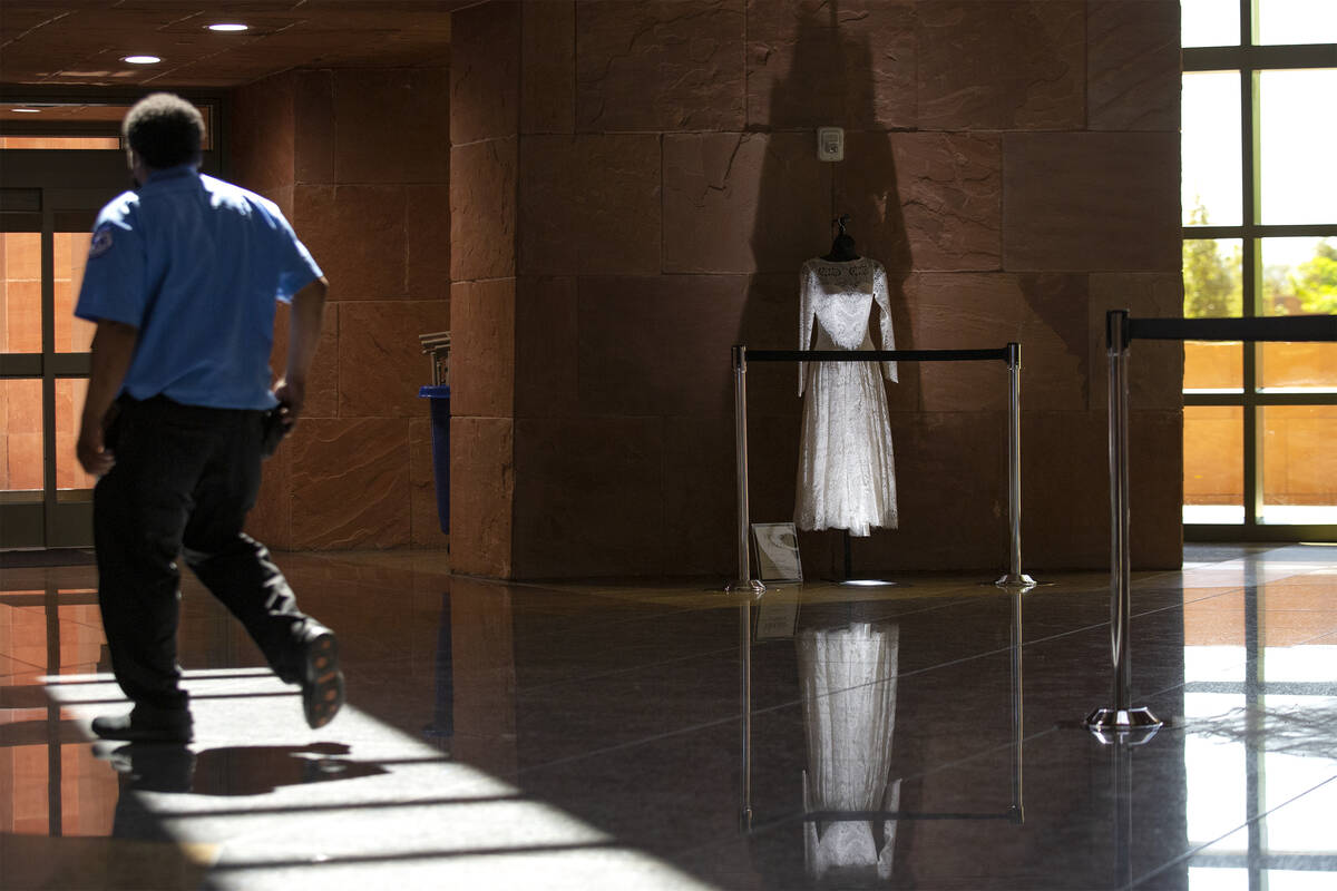 A historical wedding exhibit is on display in the rotunda at the Clark County Government Center ...