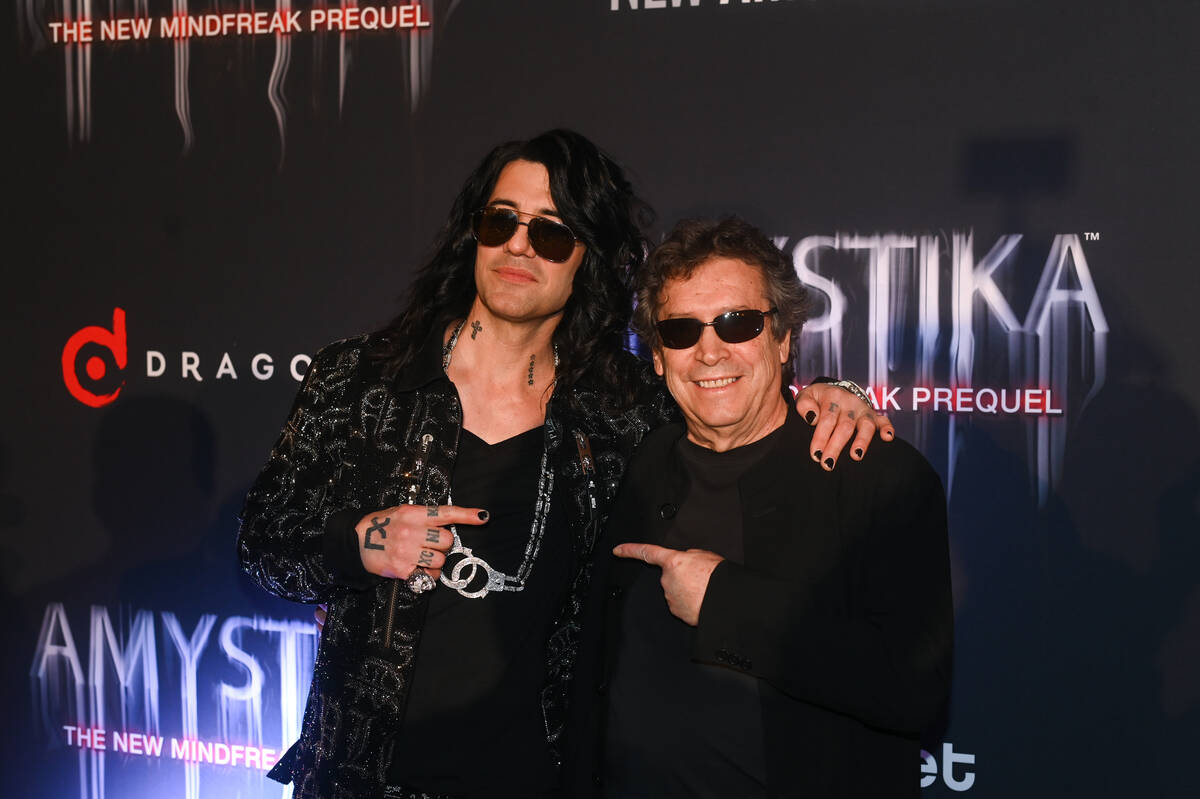 Criss Angel and Franco Dragone are shown at the at opening of "Amystika" at Planet Hollywood on ...