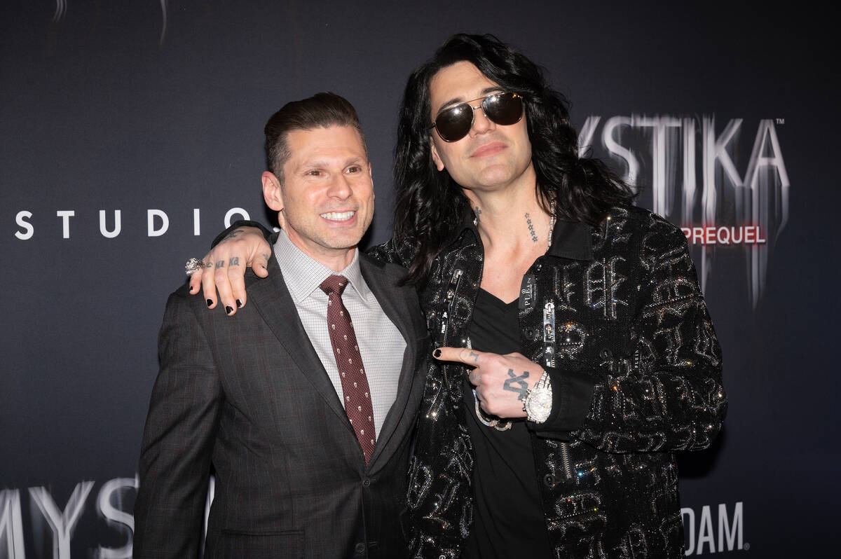 Mike Hammer and Criss Angel are shown at the at opening of "Amystika" at Planet Hollywood on Sa ...